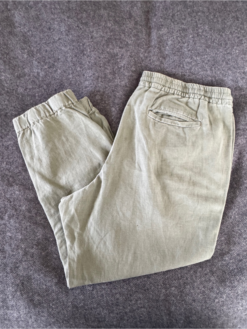 J. Crew Olive Green Linen-Blend Elastic Waist Pants